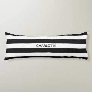 Coussins Longs Chic rayures noir et blanc nom personnalisé monog