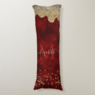 Coussins Longs Chic rouge gouttes d'or parties scintillant monogr
