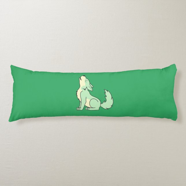 Coussins Longs Chiot de loup vert clair hurlant (Devant)