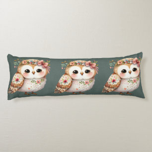 Coussins Longs Chouette florale mignonne avec un nœud