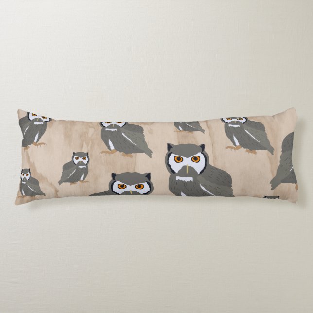 Coussins Longs Chouette Motif & Bois rustique (Devant)