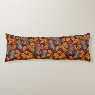 Coussins Longs Chouettes d'automne sur rouge foncé
