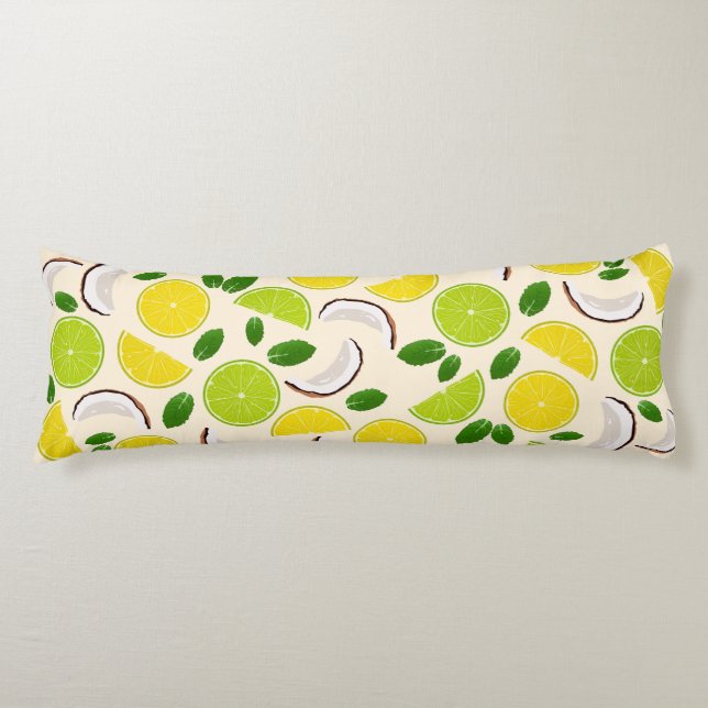 Coussins Longs Citron chaux noix de coco et menthe joyeux motif (Devant)