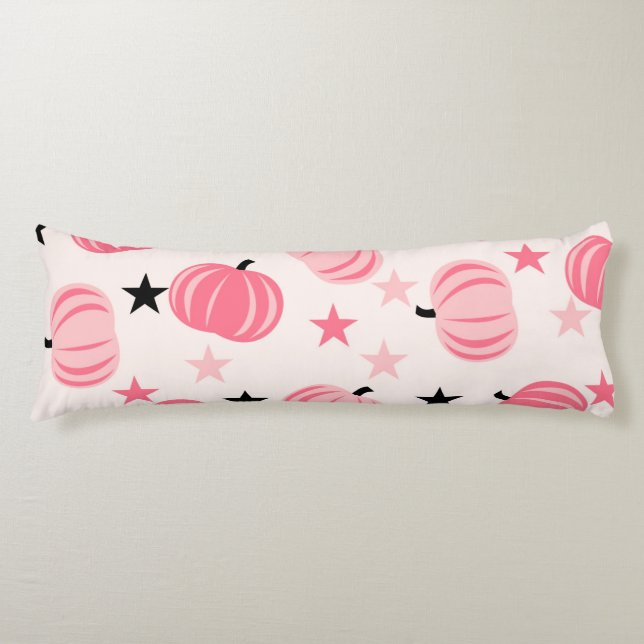 Coussins Longs Citrouille rose et noir avec étoiles Halloween et  (Devant)
