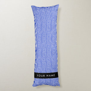 Coussins Longs Clé Méandre Grecque Bleue, Votre Nom, Personnalise