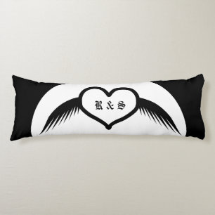 Coussins Longs Coeur ailé gothique Mariage Personnalisé Monogramm