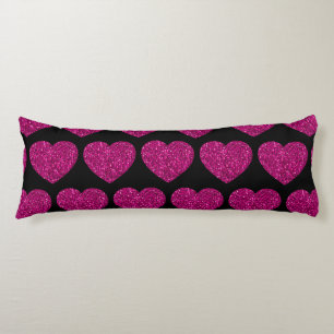 Coussins Longs Cœur rose chaud motif paillettes fausses scintilla