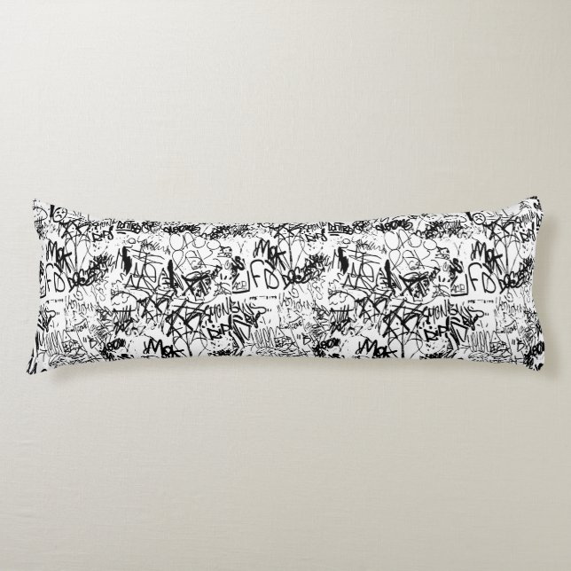 Coussins Longs Collage Abstrait de graffiti noir et blanc (Devant)
