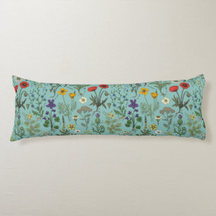 Coussins Longs Collage de fleurs sauvages sur fond bleu