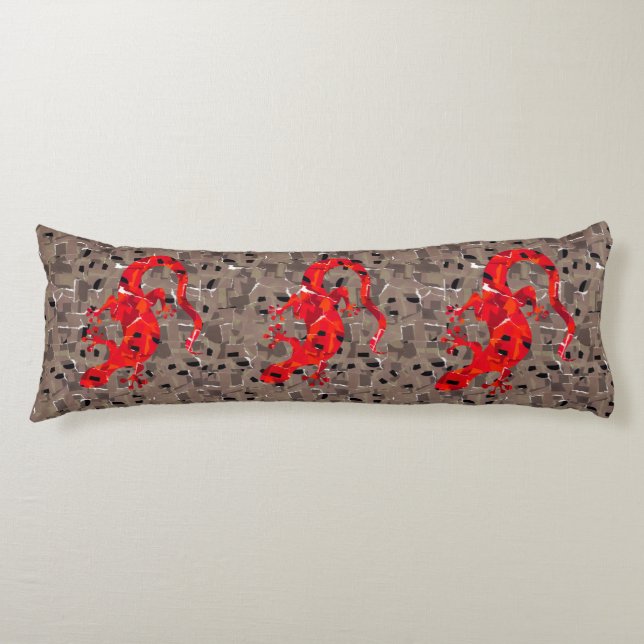 Coussins Longs Collage Lézard Rouge (Devant)