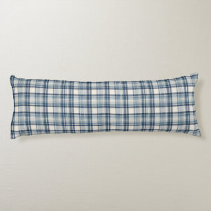 Coussins Longs Côte en Denim Bleu & Crème Tartan Carreaux