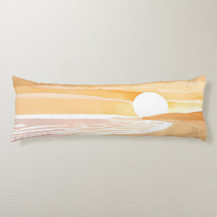Coussins Longs Coucher de soleil sur la plage aquarelle Beau ja