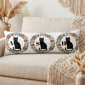 Coussins Longs Couronne botanique de l'art avec 3 chats noirs Mon