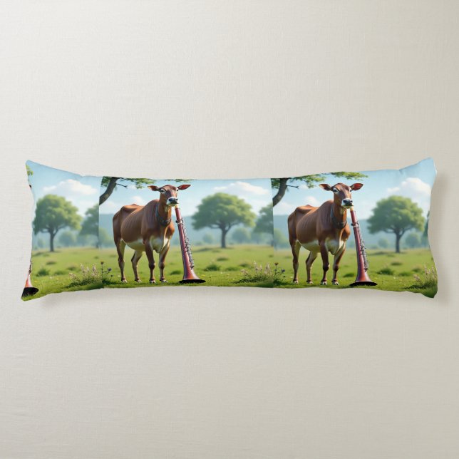 Coussins Longs Cow & Bassoon Pasture Body Pillow – Whimsical Farm (Devant)