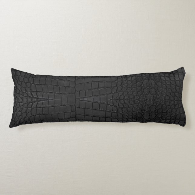 Coussins Longs Crocodile noir en cuir imprimé (Devant)