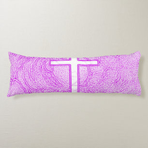 COUSSINS LONGS CROIX BLANCHE SOULIGNÉE EN ROSE