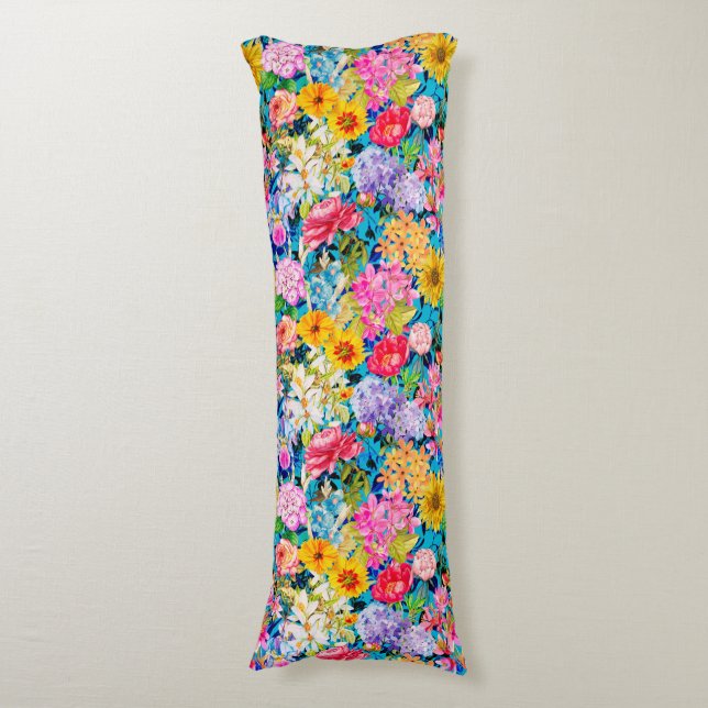 Coussins Longs Cute aqua jaune élégant motif floral (Devant (Vertical))