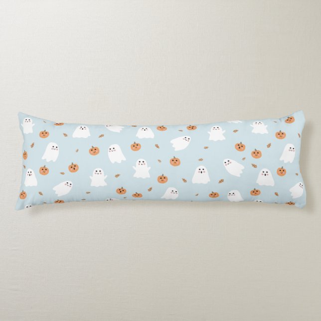 Coussins Longs Cute Fantôme et Citrouille Motif d'Halloween bleu (Devant)