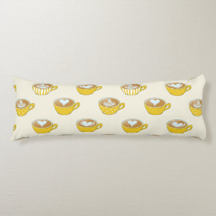 Coussins Longs Cute Latte Art en Motif de tasses de café jaune