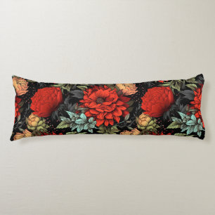 Coussins Longs Dark Academia Maximaliste Fleur de Dahlia Rouge