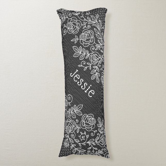 Coussins Longs Dentelle florale transparente unique personnalisée (Devant (Vertical))