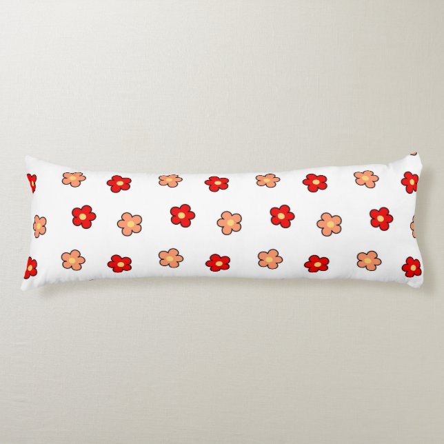 Coussins Longs Design floral rétro à fleurs blanches et rouges Wh (Devant)