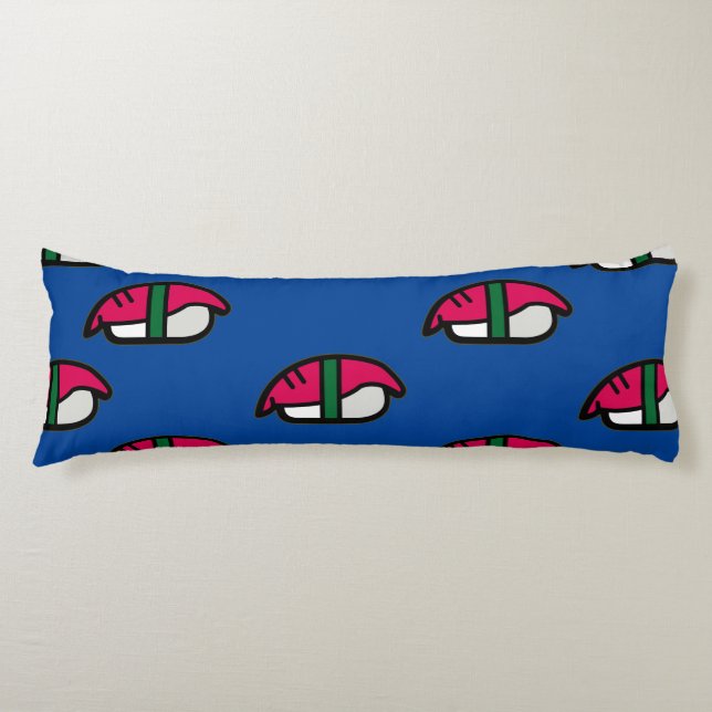 Coussins Longs Dessin Kawaii Sushi, Riz de Poisson et Algues (Devant)
