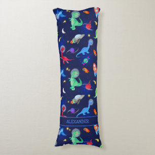 Coussins Longs Dinosaures astronautes aquarelle dans l'espace ble