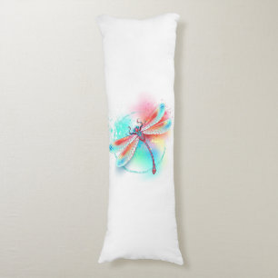 Coussins Longs Dragonfly rouge sur l'arrière - plan aquarelle