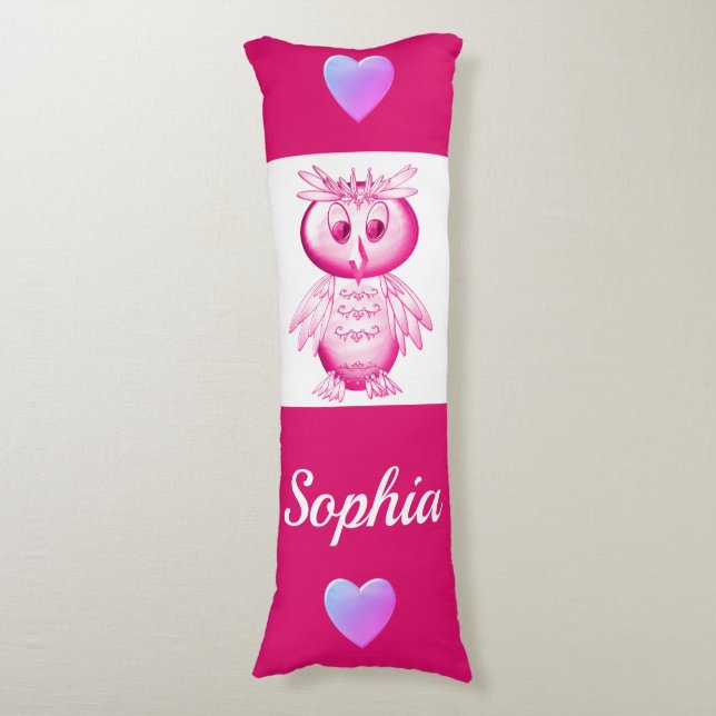 Coussins Longs Drôle Chouette rose Enfants personnalisés (Devant (Vertical))