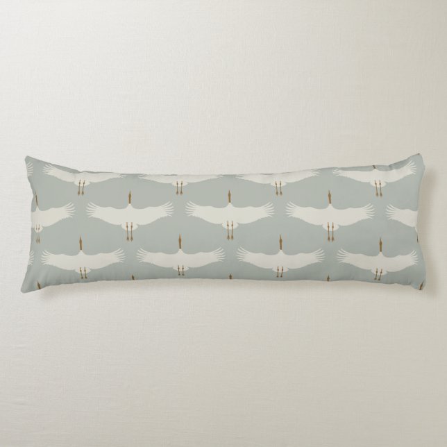 Coussins Longs Dusty Blue Neutral Birds Grues Art Déco Motif (Devant)