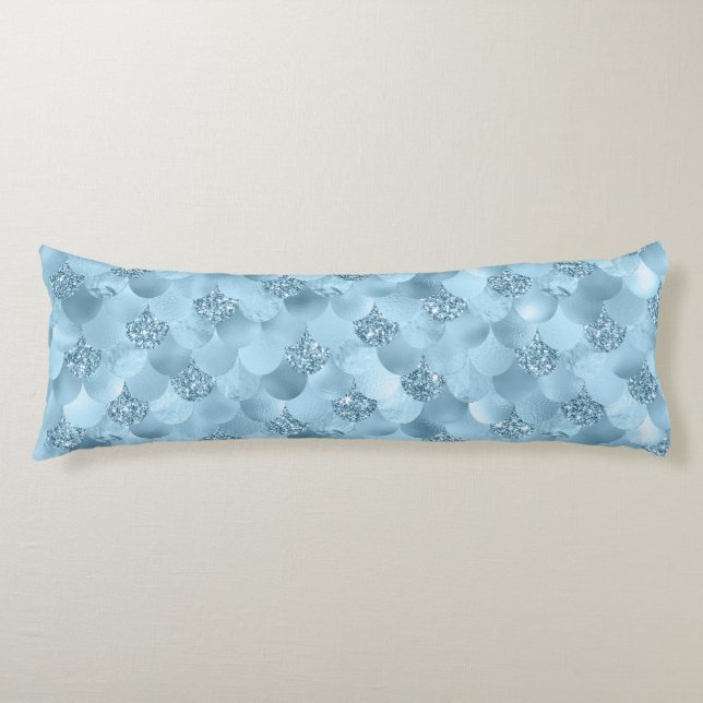 Coussins Longs Échelle de verre de sirène | Dusty Ice Blue Sheen  (Devant)