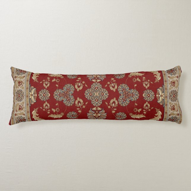Coussins Longs Élégance intemporelle Tissu classique rouge et bei (Devant)