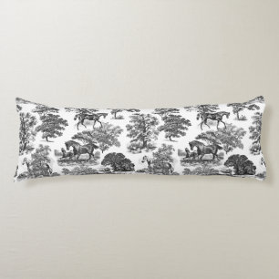 Coussins Longs Elégant Black White Rustic Horses Toile