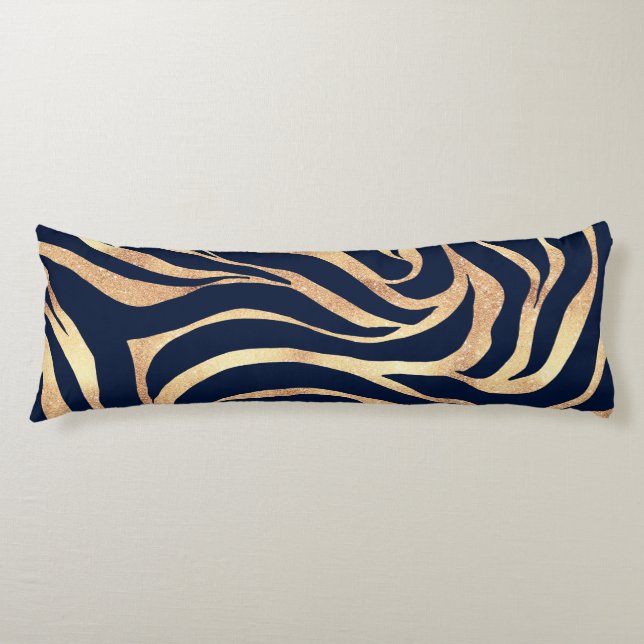 Coussins Longs Elégant bleu marine Gold Zebra Imprimer (Devant)