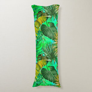 Coussins Longs Élégant feuille vert tropical jaune motif