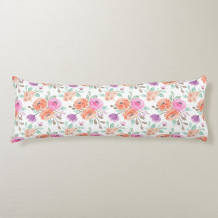 Coussins Longs Élégant floral aquarelle rose orange violet blanc