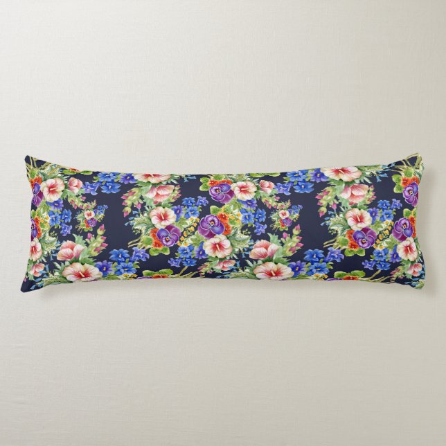 Coussins Longs Élégant motif floral rose jaune bleu feuillage (Devant)