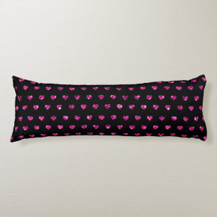 Coussins Longs Élégant noir rose Diamond Hearts Glam Lit