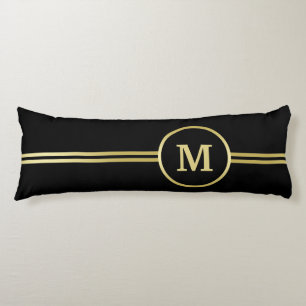 Coussins Longs Élégant or Monogramme personnalisé sur noir