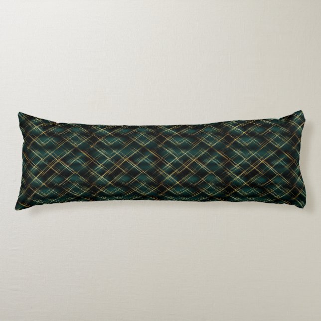 Coussins Longs Élégant or & tarte vert foncé Plaid Noël (Devant)