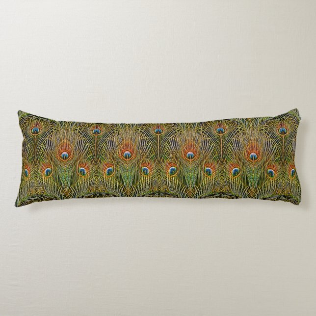 Coussins Longs Elégant Peacock Motif stylish Gold Feathers (Devant)
