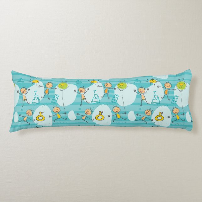 Coussins Longs Enfants mignons jouant sur le motif de plage (Devant)