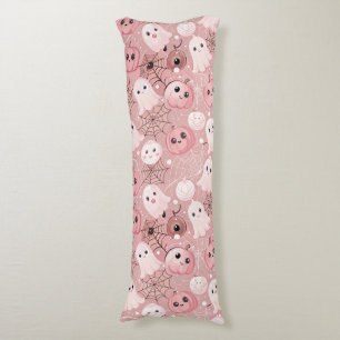 Coussins Longs Fantômes roses et Halloween lunaire Citrouille