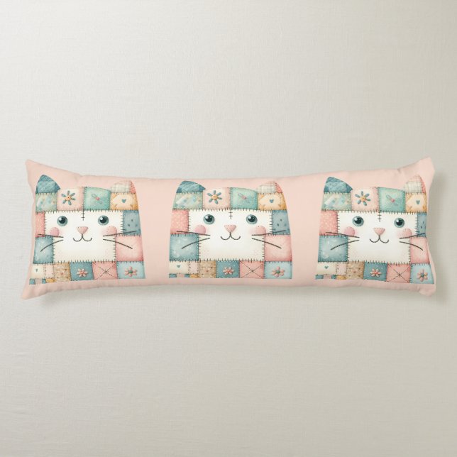 Coussins Longs Fausse Maison de Chat au Patchwork Pastel (Devant)