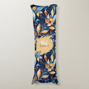 Coussins Longs Feuilles Abstraits de marguerite bleu et or (2)