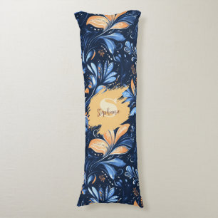 Coussins Longs Feuilles Abstraits de marguerite bleu et or (3)