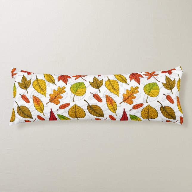 Coussins Longs Feuilles d'automne en blanc (Devant)