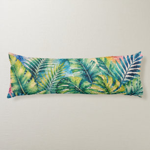 Coussins Longs Feuilles Tropicales Luxuriantes Style Géométrique