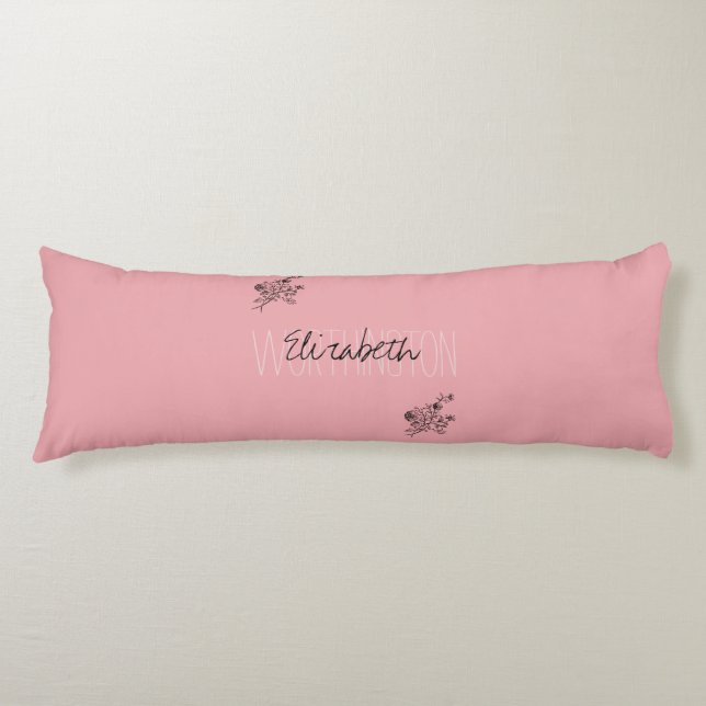 Coussins Longs Fille Floral Calligraphie Nom rose roux rouge (Devant)